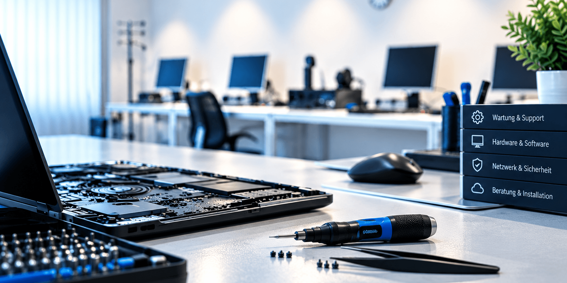 IT-Services zum fairen Festpreis: PC-Vorinstallation, sichere Datenübernahme für Windows und Mac sowie professionelle Virenlöschung.